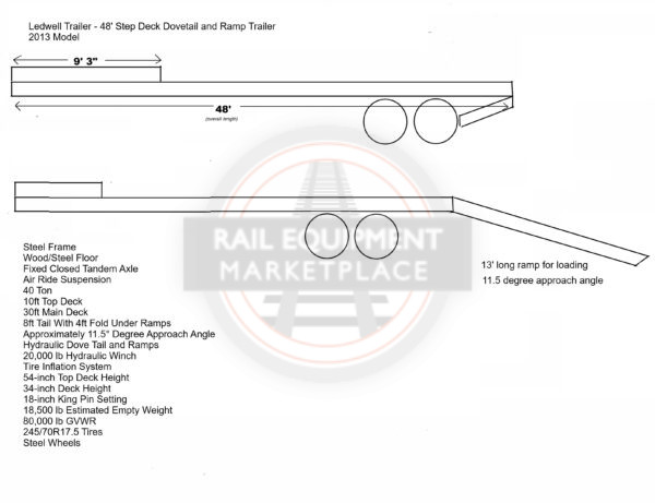 2013 Ledwell 48 Hydratail 40 Ton Cap, 48' deck, Dovetail & ramp Trailer REM_1849-TR - Image 6